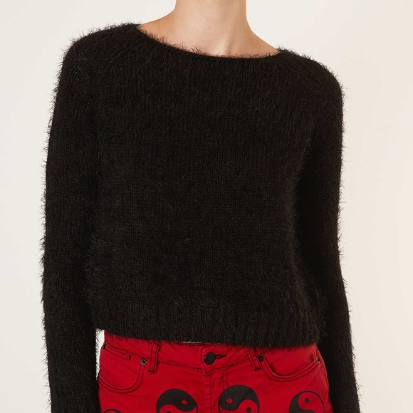 Topshop Sweaters - Topshop Black Fuzzy Crew Neck